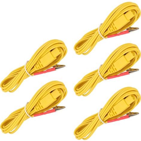 5 câbles d'électrodes TENS avec pinces crocodiles pour électrostimulation - Jaune (Pack de 5)