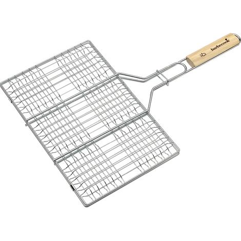barbecook Hamburger Grill Cromo e Manico in Legno, attrezzo per Barbecue, 35x23cm (1/4)