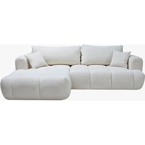 Mobilier Deco – Canapé d'angle convertible en tissu bouclette beige – 5 places – Méridienne gauche – Confort optimal – Design contemporain (1/5)