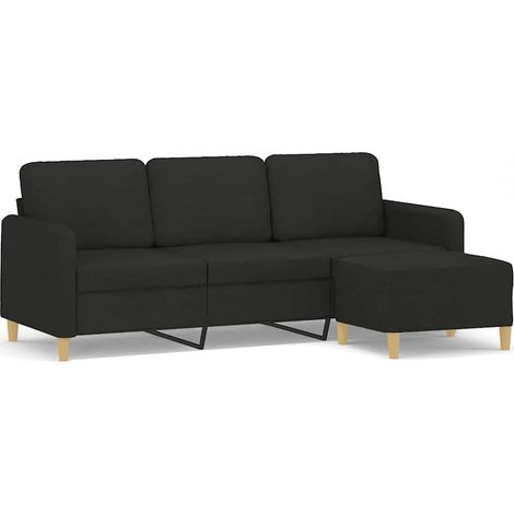 Canapé Sofa à 3 places avec repose-pieds Noir 180 cm Tissu (1/5)