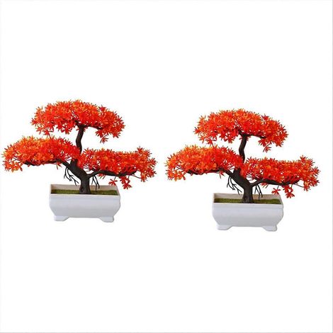 Künstlicher Bonsai-Topf in Abendrot, 2 Mini-Kunststoffbäume für den Innenbereich, pflegeleichte künstliche Pflanze, Topf inklusive, ideal für Schreibtisch oder Tisch, Set aus zwei dekorativen Kunstpfl (1/5)