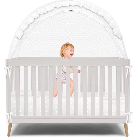 Tente en Maille pour Lit Bébé - Design Minimaliste - Maille Durable et Respirante - Empêcher Bébé de Sortir - Protection Contre Les Moustiques Insectes (Dentelle) (1/5)