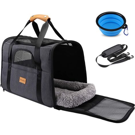 Trasportino per Cani e Gatti, Morpilot Trasportino Gatto Morbido, Borsa Trasportino Cane Portabile e Traspirante, Borsa Ripiegabile Viaggio Sull' Aereo con Ciotola (1/4)