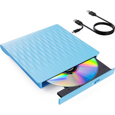 Lecteur CD DVD Externe pour PC, USB 3.0 et Type-C Portable Lecteur CD DVD +/-RW ROM, Lecteur et Graveur CD DVD Internes pour PC, Compatible avec Windows 11/10/8/7/XP/Vista Linux (1/5)