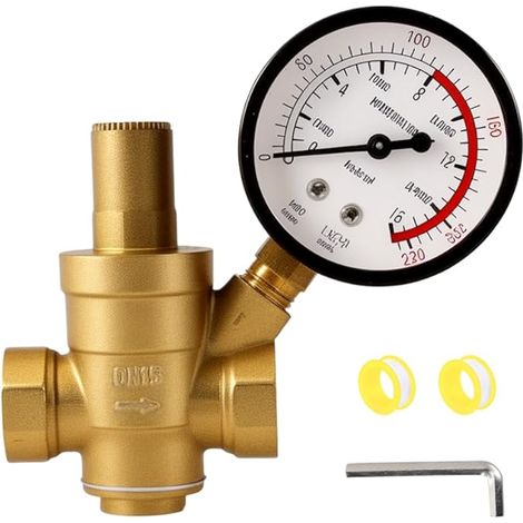 Water Pressure Reducer 1/2 Inch DN15 with Manometer, Brass (1/5)