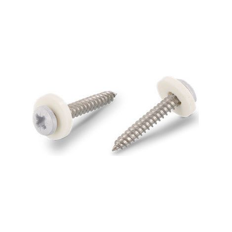 Vis tôle Tête cylindrique TC Pozi N°2 + Rondelle Nylon 3.9X19 Inox A2 Blanc-1 pièce