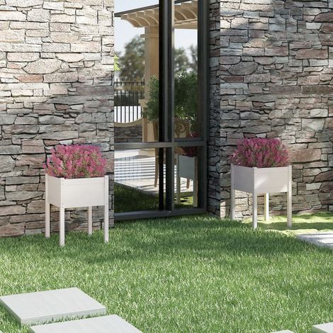 Lot de 2 Jardinières,Bac à fleurs Blanc 50x50x70 cm Bois de pin massif -52213 (1/5)