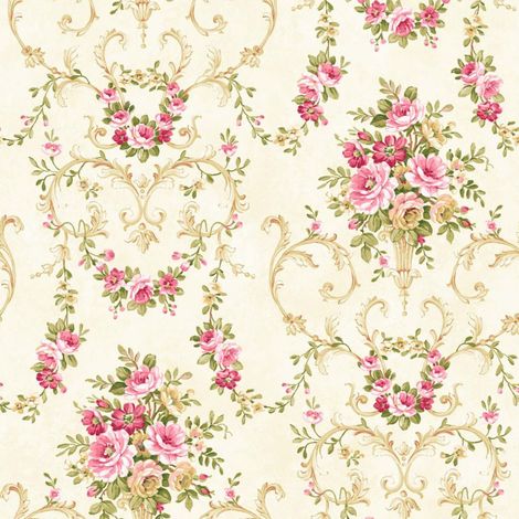 Floral Trellis Wallpaper Cream Pink Green Classic Botanical Feature Wall (1/4)