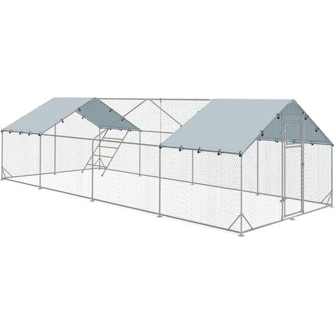 Sécuriser vos Volailles au Jardin Grand Enclos Poulailler 24 m² en Acier avec Bâche Oxford Anti-UV et Porte Mangeoire (1/5)