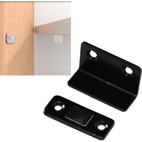 Set mit 8 unsichtbaren, L-förmigen Magnetverschlüssen, schlank und bohrfrei, für Schiebetüren von Kleiderschränken oder Regalen. Starke Magnetbefestigung für Schiebetüren, schwarz. (1/5)