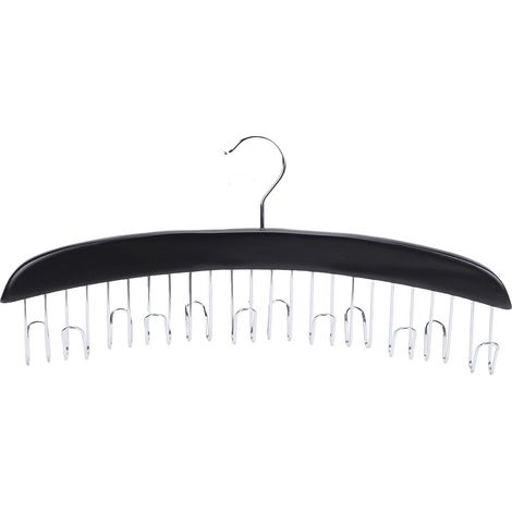 Porte-ceintures multifonctionnel en bois, grande capacité et peu encombrant, avec 12 crochets, pour cravates, chapeaux et sous-vêtements. Noir. (1/5)