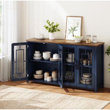 Credenza da cucina 160x40x86 cm, ampio spazio, ante in vetro, finitura legno, MDF blu (1/5)