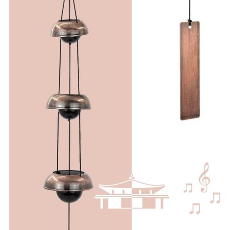 Carillon éolien en cuivre rouge, 3 clochettes, pour extérieur, terrasse, porche, Feng Shui. (1/5)