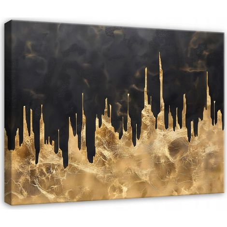 Peinture abstraite glamour or pour chambre salon cuisine sur toile 60x40 (1/3)
