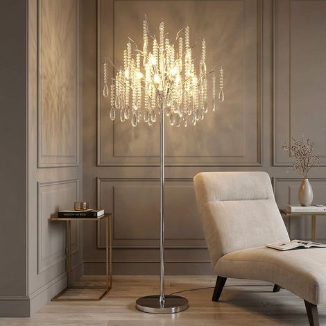 LED Stehleuchte Stehlampe Wohnzimmerlampe 5-flammig Silber Metall H 165 cm (1/5)