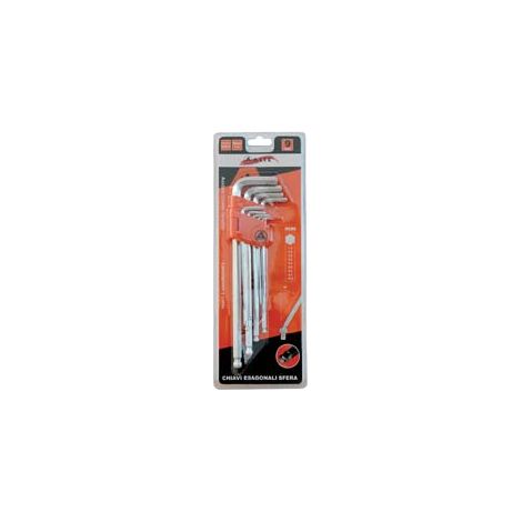 CHIAVI MASCHIO ESAGONALI BALL POINT TIPO LUNGO CROMO VANADIO SR. 9 PZ. - 1 blister ALTE