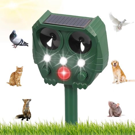 Solar-powered ultrasonic garden repellent with PIR motion detector and flashing light, 5 expulsion modes, IP44 waterproof, for effective control against cats and dogs (1/5)