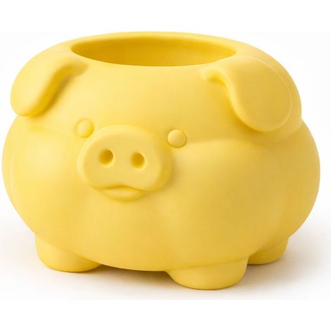 Ein Behälter in Form eines dicken, gelben Schweins