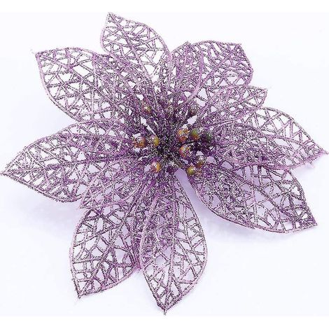 Décoration de Noël Paillettes Fleurs de Noël Violettes Creux Tissu Artificiel Simulation Noël T (1/5)