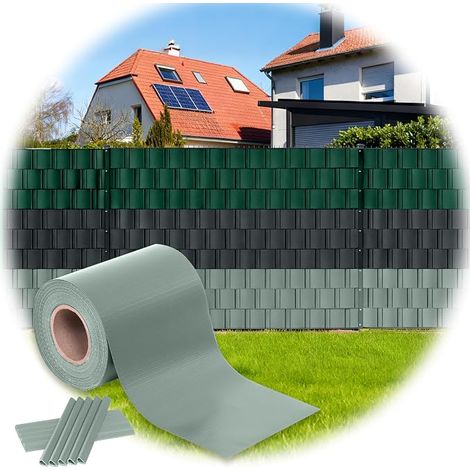 Bandes brise-vue pour panneaux à double fil 35 m x 19 cm vert RAL 6005 PVC clôture opaque résistant aux UV protection contre le vent pour clôtures PVC gris (1/5)