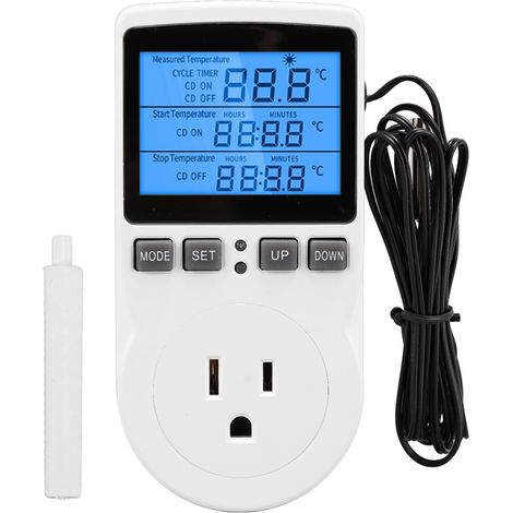 Thermostat intelligent numérique, prise programmateur avec rétroéclairage bleu 100-250V pour fermenteur de bière maison, serre, prise US (1/5)
