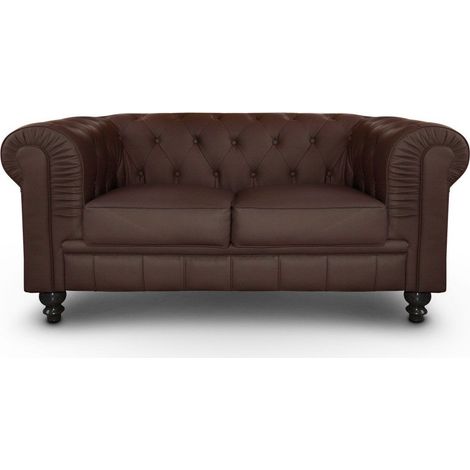 Cotecosy – Canapé Chesterfield 2 places marron – Simili cuir – Dimensions L158 x P82 x H72 cm – Style classique et élégant
