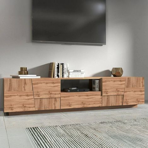 Dmora - TV-Ständer Vanni, niedriges Wohnzimmer-Kommode mit 4 Türen und 1 Schublade, TV-Ständer-Basis, 220x44x46 cm, Eiche, mit verstärkter Verpackung (1/5)