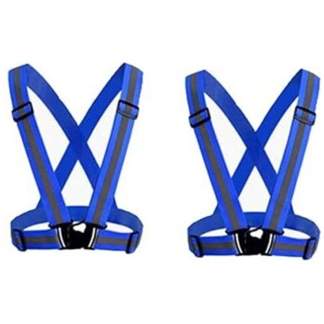 Pack de 2 (Bleu)Gilet de sécurité réfléchissant pour adultes / enfants, veste de gilet de travail réglable haute visibilité, équipement de sport haute visibilité pour le jogging (1/5)