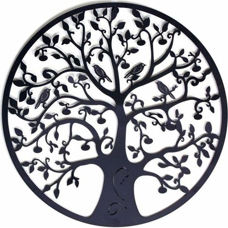 Décoration Murale en métal Arbre de Vie Décoration Murale en métal Décoration Murale en métal Décoration intérieure, tentures murales 30x30 cm Noir,Black (1/5)