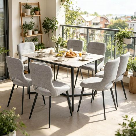 Set di 6 sedie da pranzo imbottite in ciniglia grigia con struttura in metallo MODENUIT (1/4)