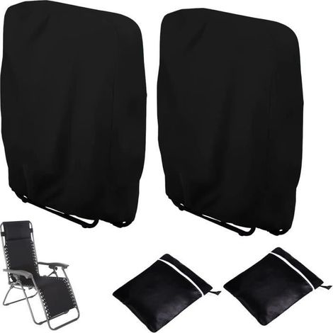 2pcs Housse de Protection pour Chaise Longue Pliante, Coupe-Vent Anti-UV Imperméable Housses , avec Sac de Transport ,Noir (1/4)