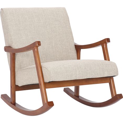 Fauteuil à bascule style rocking chair en tissu crème et pied en bois FAB10067 (1/4)