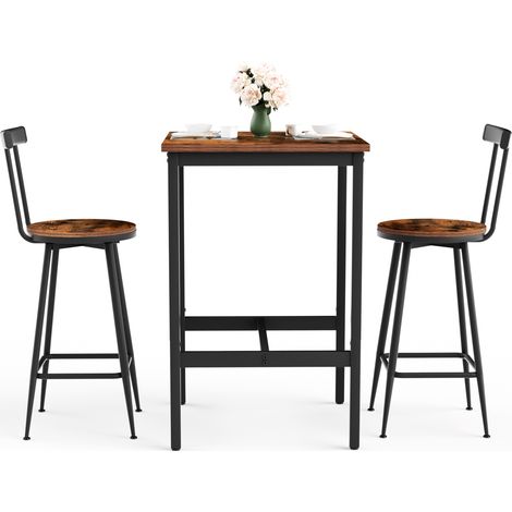 Table bar avec 2 tabourets, plateau 60x60 cm, style industriel rustique brun et noir, pour cuisine, salle à manger ou petit espace, stable et compact  CHICFURN (1/5)
