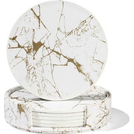 Ensemble de 6 sous-verres en cuir PU avec imprimé marbre doré et blanc. (1/4)