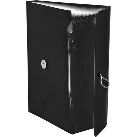 Carpeta A4 PP con banda elástica, 13 compartimentos, color negro.