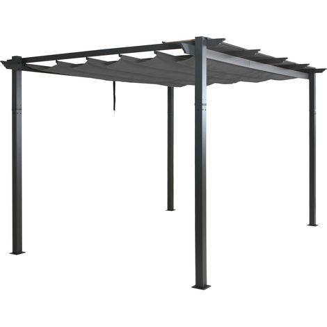 [JAMAIS UTILISÉ] Pergola en aluminium HHG-053, pavillon de jardin Pavillon de jardin, structure stable de 8cm toit coulissant UV50+ 3x4m, anthracite