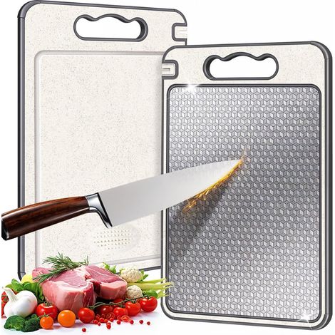 Planche de cuisine double face en acier inoxydable 304 – 36,5 x 25 cm – Résistante aux rayures avec rainure – Pour viande, légumes et cuisine (1/5)