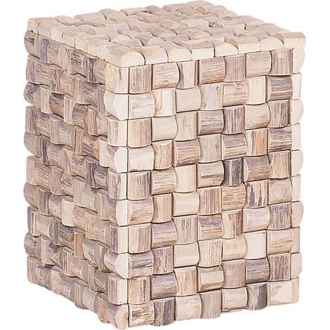 Table de Chevet en Forme de Pavé entièrement conçu en plusieurs Morceaux en Bois de Teck de Couleur Naturelle Beliani (1/5)