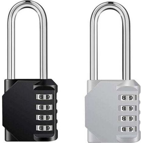 4-Digit Combination Padlock – Pack of 2, Rustproof Zinc Alloy, Black and Silver, for Locker, Cupboard, Gym or Garage