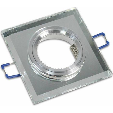 Trade Shop - QUADRATISCHER EINBAUSTRAHLERHALTER AUS GLAS, LOCH MIT SPIEGELEFFEKT, 60 MM, SILBER P18 - (1/3)