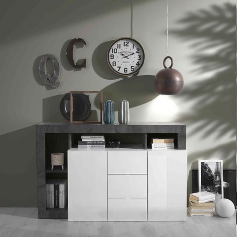 Buffet laqué blanc et gris anthracite 2 portes-3 tiroirs GAMA (1/5)