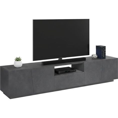 Dmora Mueble para TV para salón, Made in Italy, Mueble para TV con 4 puertas y 1 cajón, 220x43h46 cm, color Gris pizarra, con luz LED blanca, con embalaje reforzado