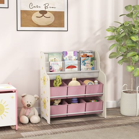 Estantería Infantil para Juguetes con 6 Cajas Extraíbles de Tela no Tejida y 2 Estantes para Guardería 63x30x71 cm Rosa (1/5)