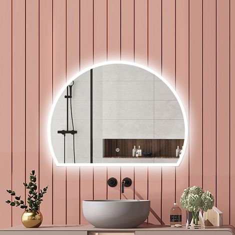 Miroir lumineux 3/4 de cercle 120x100cm Anti-Buée + 3 Couleurs + Dimmable + Mémoire