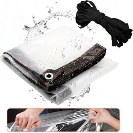 Bâche Transparente Bâche armée translucide Bâche de Protection Imperméable avec Oeillets 3x6m