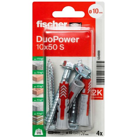 Cheville tous matériaux DuoPower 10x50 avec vis/Blister de 4 (1/5)