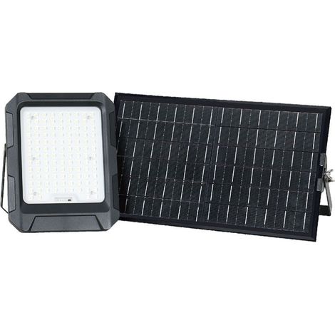 Foco LED V-TAC con mando a distancia y panel solar, batería reemplazable de 15 W, cable de 3 m, color blanco natural y negro.