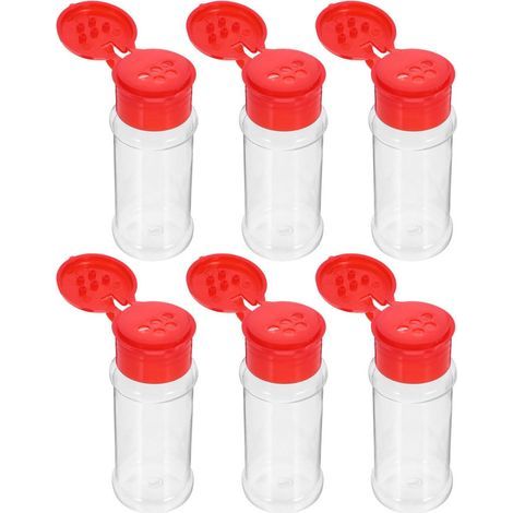 Salières et Poivrières Rangement Épices Rouge Lot de 6 en Plastique Lisse, Contenant Assaisonnement Pratique Cuisine (1/5)