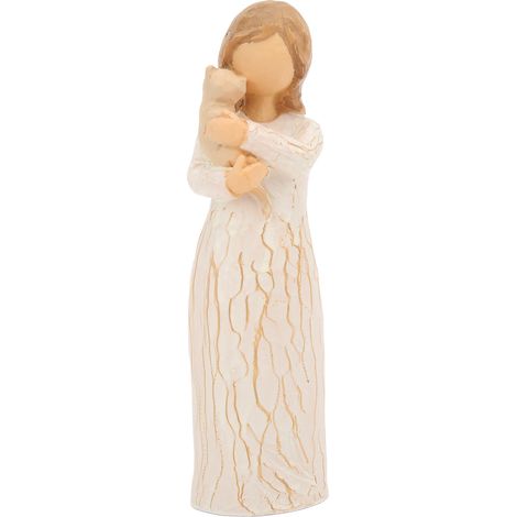 Figurine de Chat Câlin Peinte à la Main, Résistante aux UV, Statue de Femme Tenant un Chat en Résine Naturelle pour Chambre (1/5)
