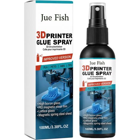 La colle pour imprimante 3D JUE FISH réduit les déformations et garantit une impression lisse. Spray de colle 3D portable et facile à utiliser, 100 ml.